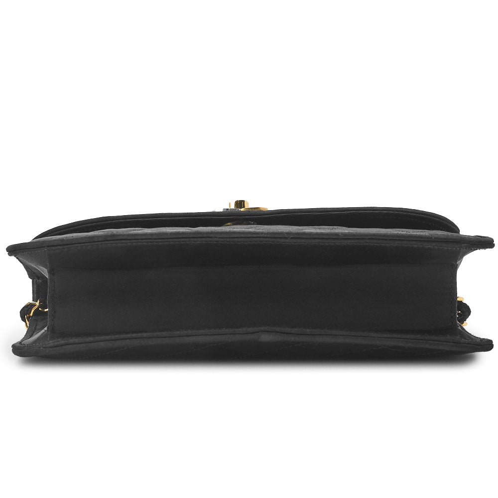 CHANEL Shoulder Bag, Matelasse, Chain Shoulder, Satin, Black, Gold-Tone Hardware, Pre-Owned