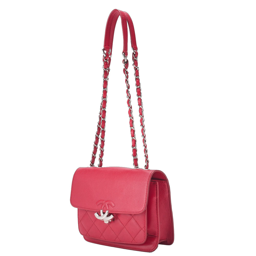 CHANEL Shoulder Bag Tote Bag Matelasse Coco Push Lock Chain Shoulder Caviar Skin Red Silver-Tone Hardware Pre-Owned