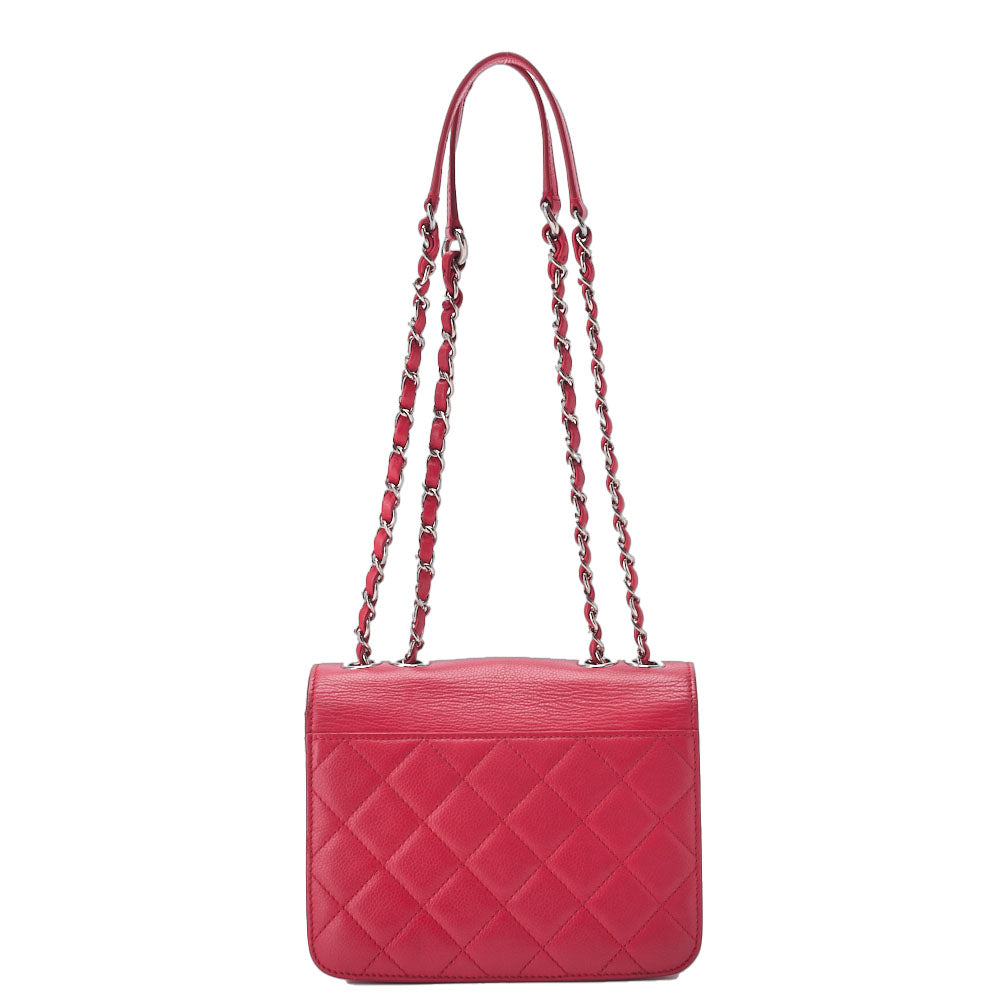 CHANEL Shoulder Bag Tote Bag Matelasse Coco Push Lock Chain Shoulder Caviar Skin Red Silver-Tone Hardware Pre-Owned