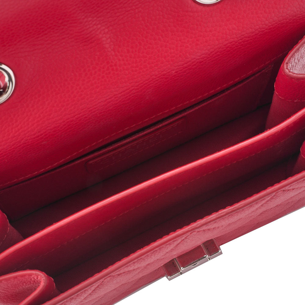 CHANEL Shoulder Bag Tote Bag Matelasse Coco Push Lock Chain Shoulder Caviar Skin Red Silver-Tone Hardware Pre-Owned