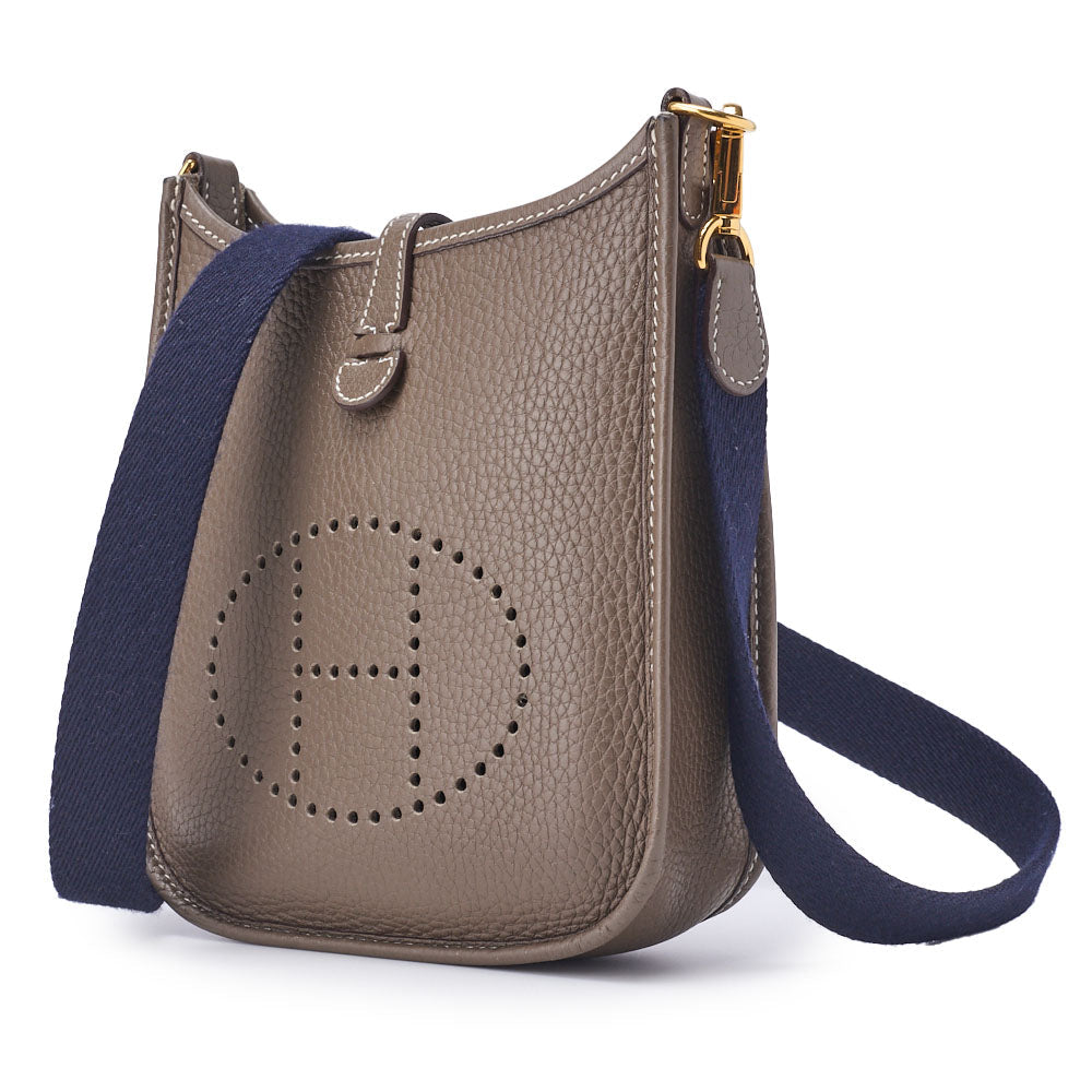 HERMES Evelyn TPM Shoulder Bag Tryon Clemence Leather Etoupe Gold-Tone Hardware Pre-Owned