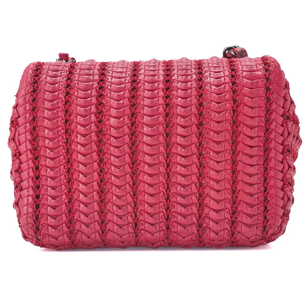 CHANEL Mini Matelasse Turn Lock Chain Shoulder Bag Lambskin Red Silver-Tone Hardware Pre-Owned