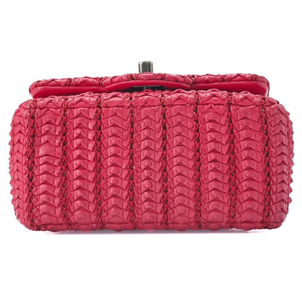 CHANEL Mini Matelasse Turn Lock Chain Shoulder Bag Lambskin Red Silver-Tone Hardware Pre-Owned