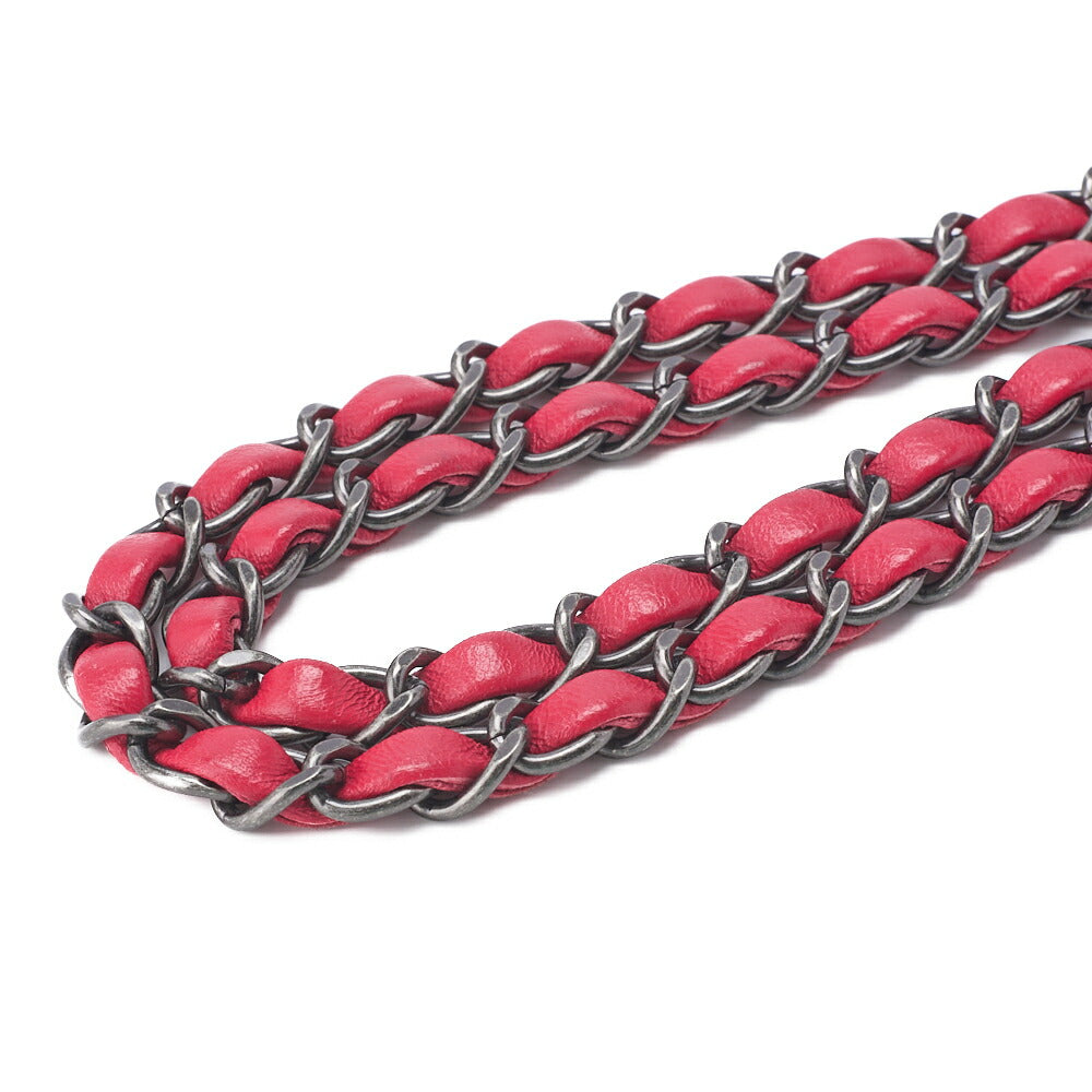 CHANEL Mini Matelasse Turn Lock Chain Shoulder Bag Lambskin Red Silver-Tone Hardware Pre-Owned