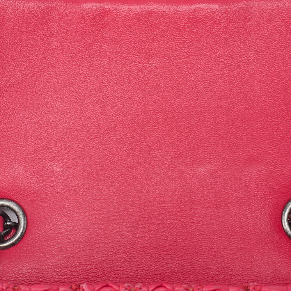 CHANEL Mini Matelasse Turn Lock Chain Shoulder Bag Lambskin Red Silver-Tone Hardware Pre-Owned