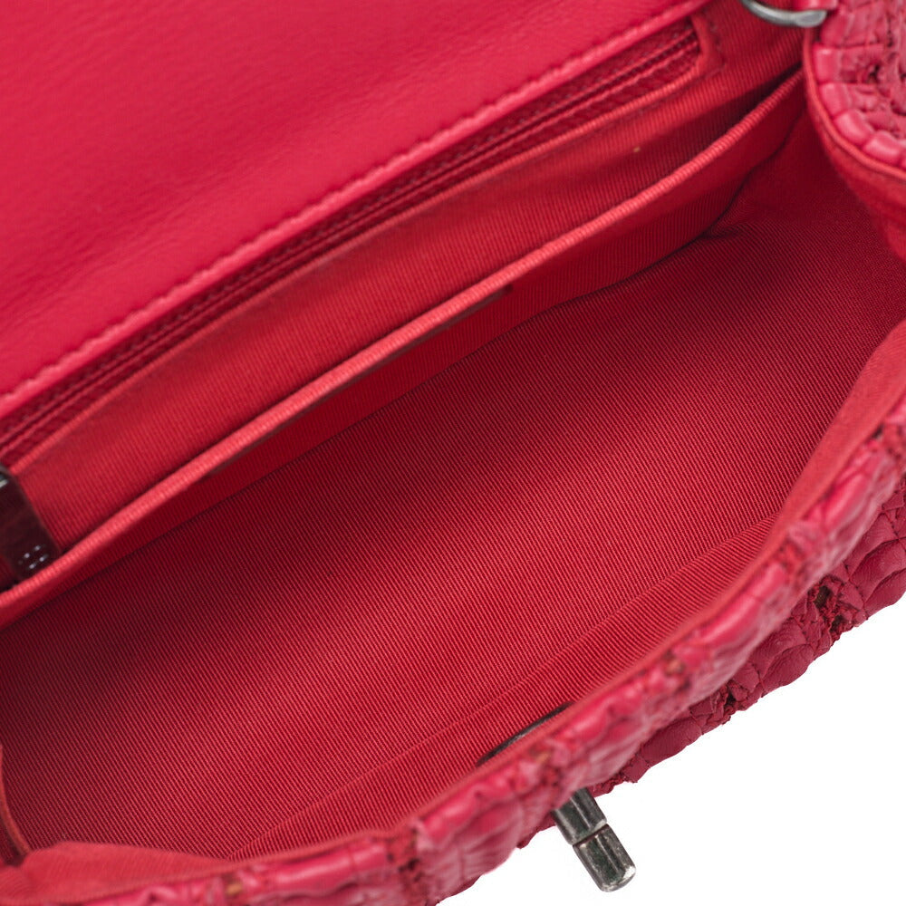 CHANEL Mini Matelasse Turn Lock Chain Shoulder Bag Lambskin Red Silver-Tone Hardware Pre-Owned