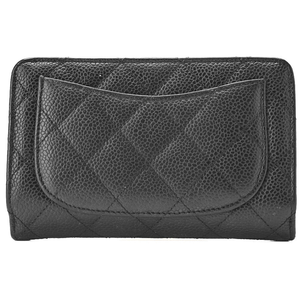 CHANEL Matelasse Bi-Fold Wallet Caviar Skin Black Gold-Tone Hardware, Pre-Owned