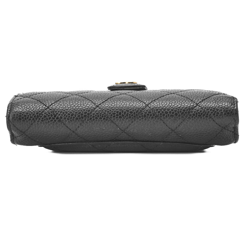 CHANEL Matelasse Bi-Fold Wallet Caviar Skin Black Gold-Tone Hardware, Pre-Owned