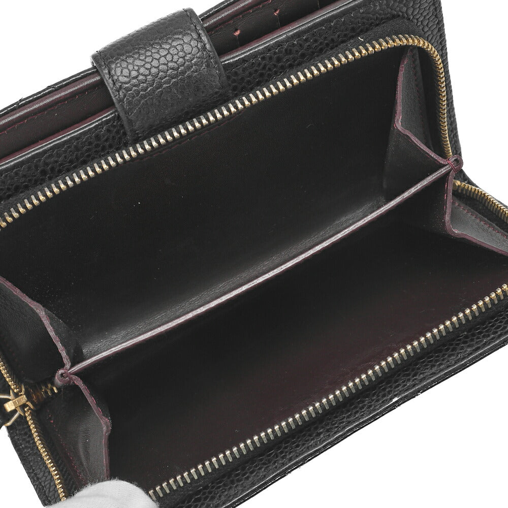CHANEL Matelasse Bi-Fold Wallet Caviar Skin Black Gold-Tone Hardware, Pre-Owned