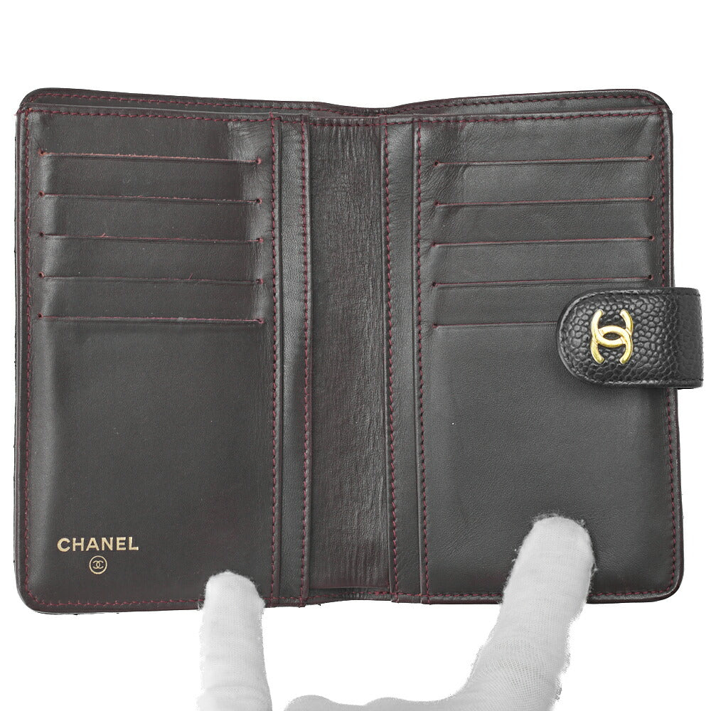 CHANEL Matelasse Bi-Fold Wallet Caviar Skin Black Gold-Tone Hardware, Pre-Owned