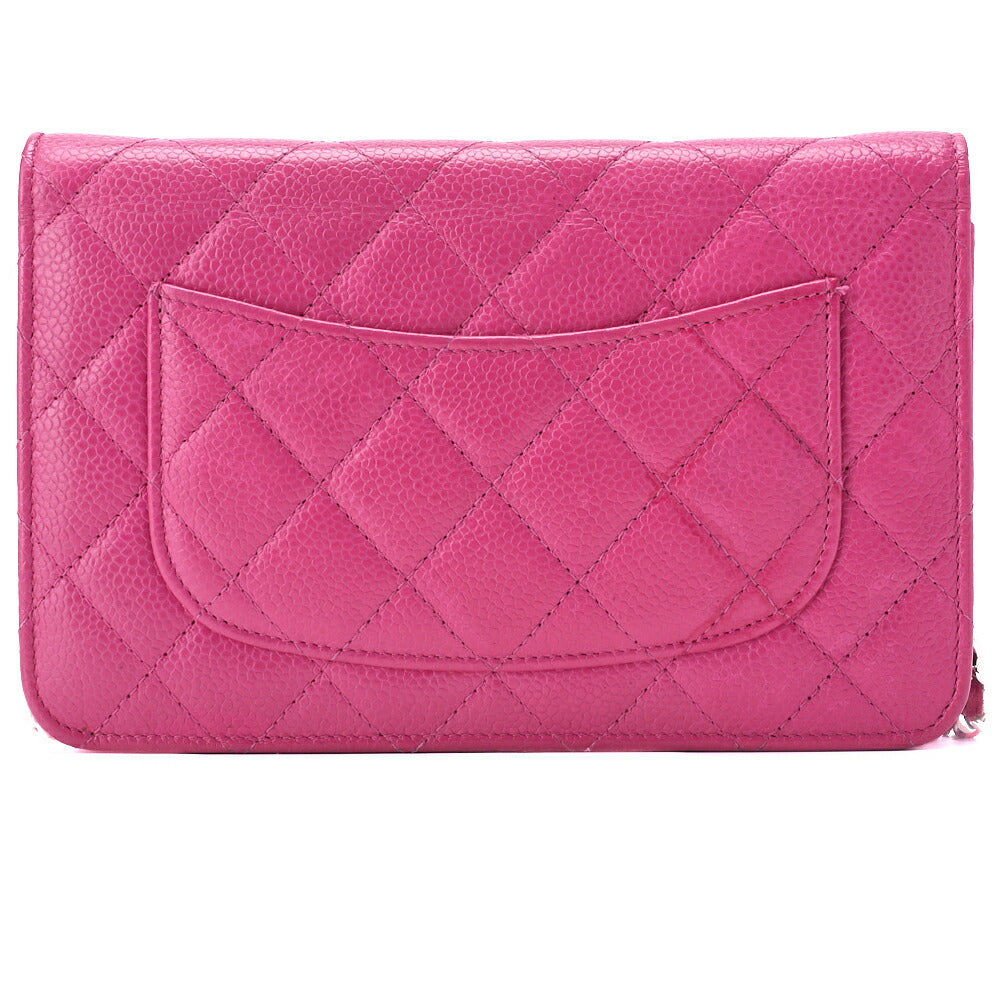 CHANEL Chain Wallet, Matelasse, Caviar Skin, Pink, Silver-Tone Hardware, Pre-Owned