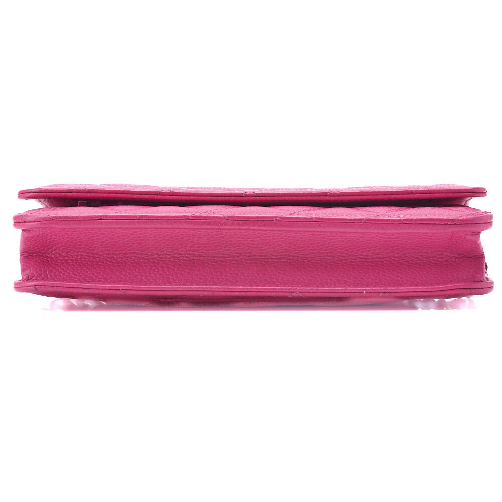 CHANEL Chain Wallet, Matelasse, Caviar Skin, Pink, Silver-Tone Hardware, Pre-Owned
