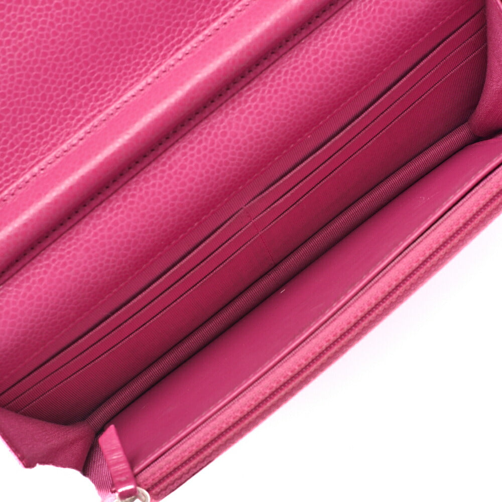 CHANEL Chain Wallet, Matelasse, Caviar Skin, Pink, Silver-Tone Hardware, Pre-Owned