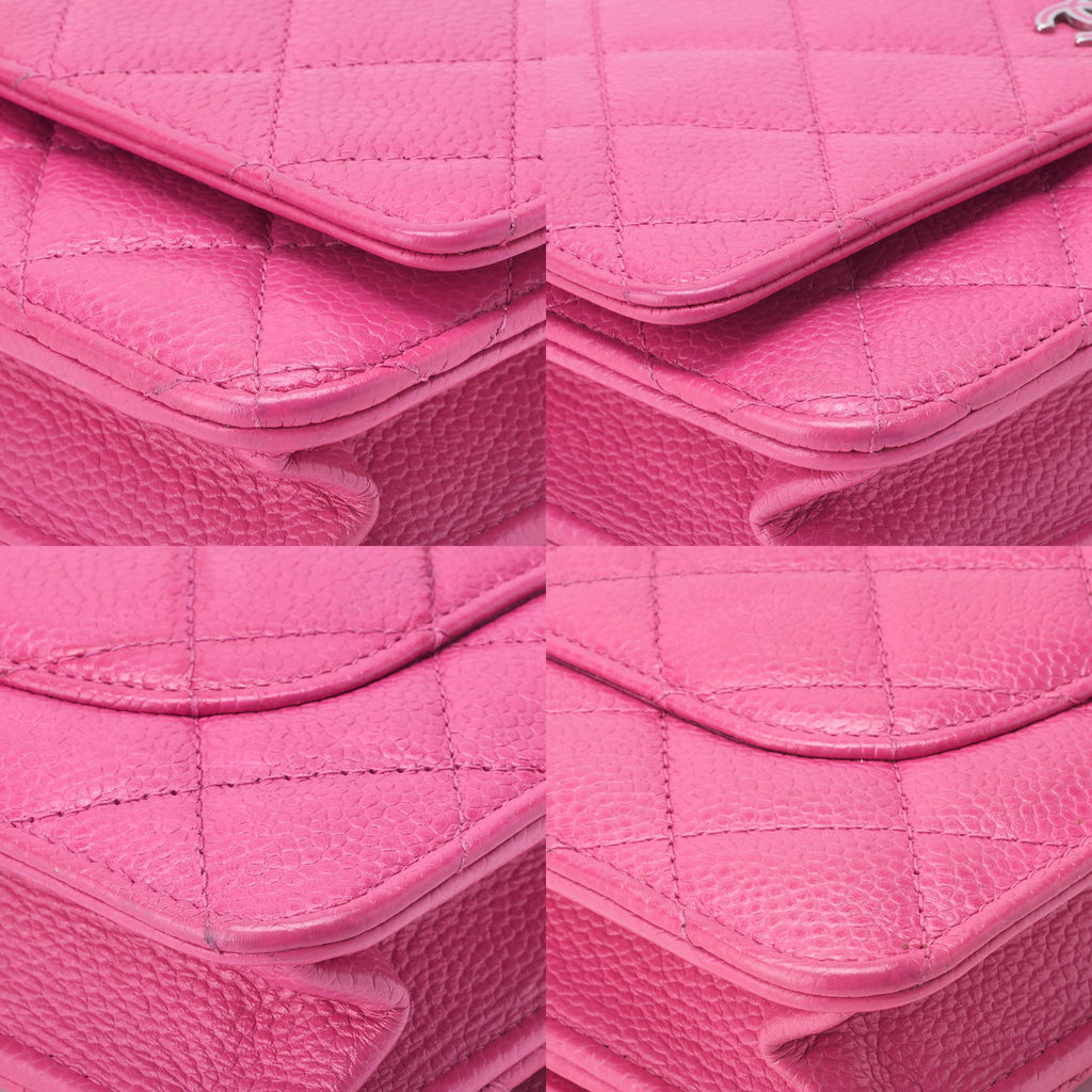 CHANEL Chain Wallet, Matelasse, Caviar Skin, Pink, Silver-Tone Hardware, Pre-Owned