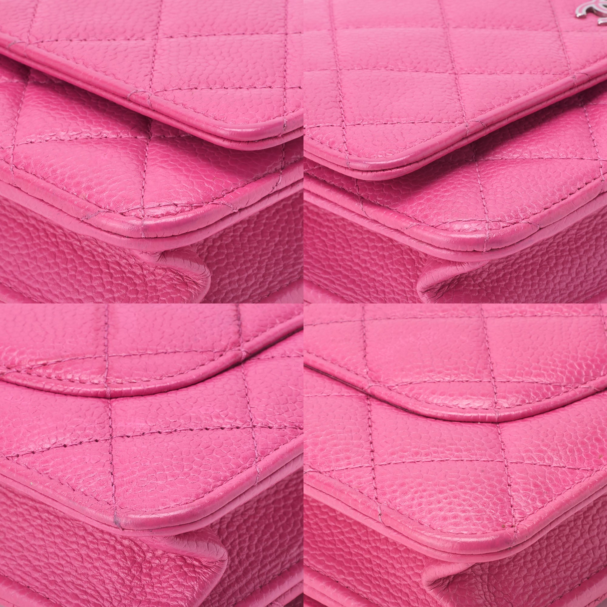 CHANEL Chain Wallet, Matelasse, Caviar Skin, Pink, Silver-Tone Hardware, Pre-Owned