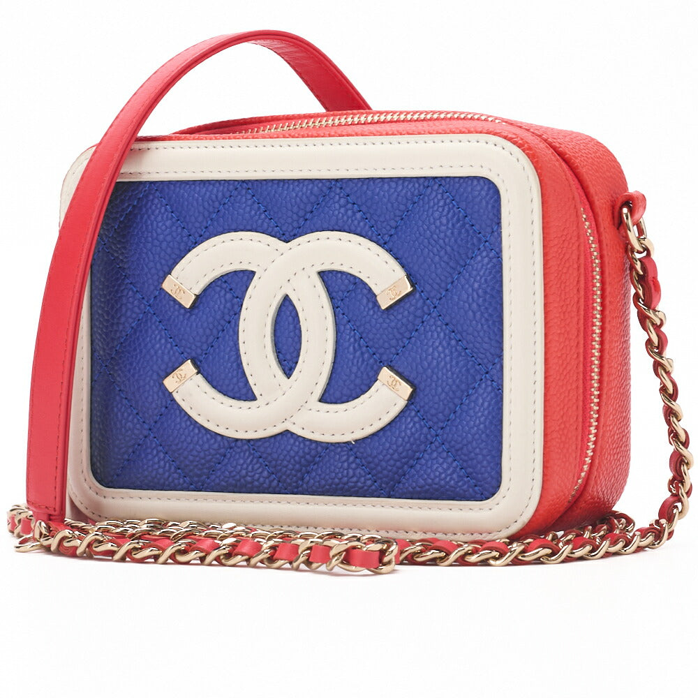 CHANEL Shoulder Bag Coco Mark CC Filigree Mini Caviar Skin Red Gold-Tone Hardware Pre-Owned