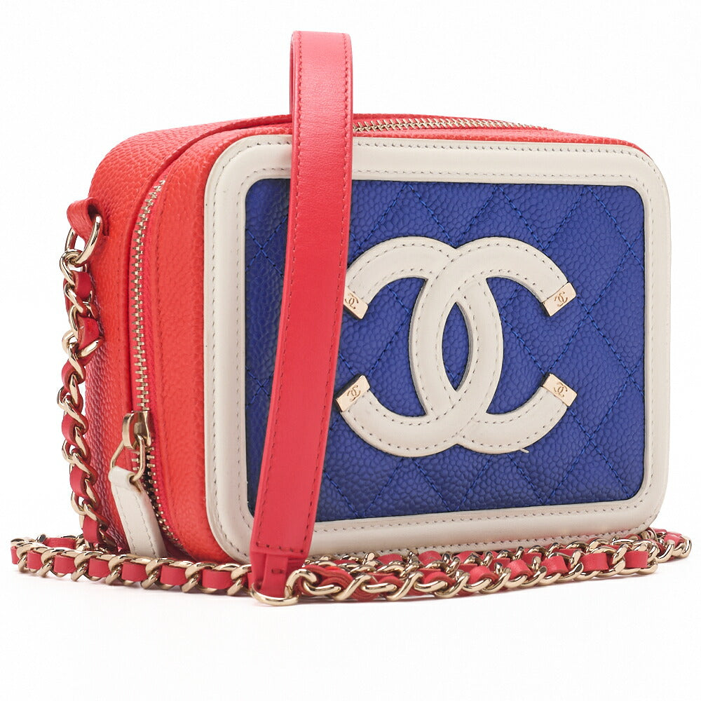CHANEL Shoulder Bag Coco Mark CC Filigree Mini Caviar Skin Red Gold-Tone Hardware Pre-Owned