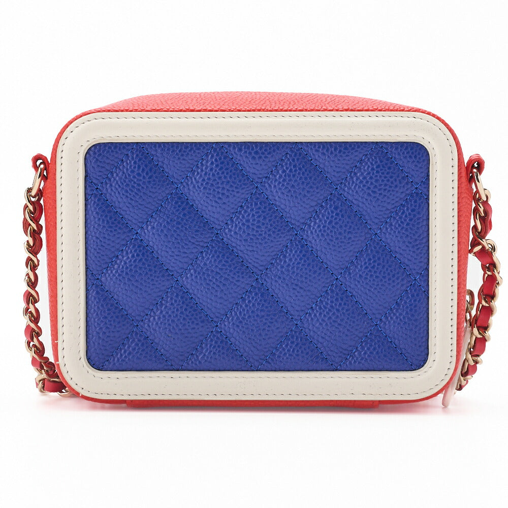 CHANEL Shoulder Bag Coco Mark CC Filigree Mini Caviar Skin Red Gold-Tone Hardware Pre-Owned