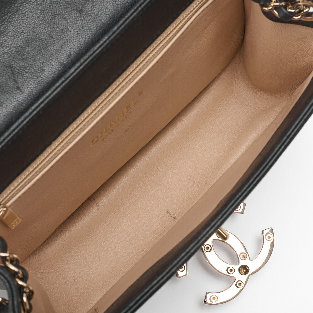 Chanel Shoulder Bag, V Stitch, Chain Shoulder, Lambskin, Black, Gold-Tone Hardware, Pre-Owned
