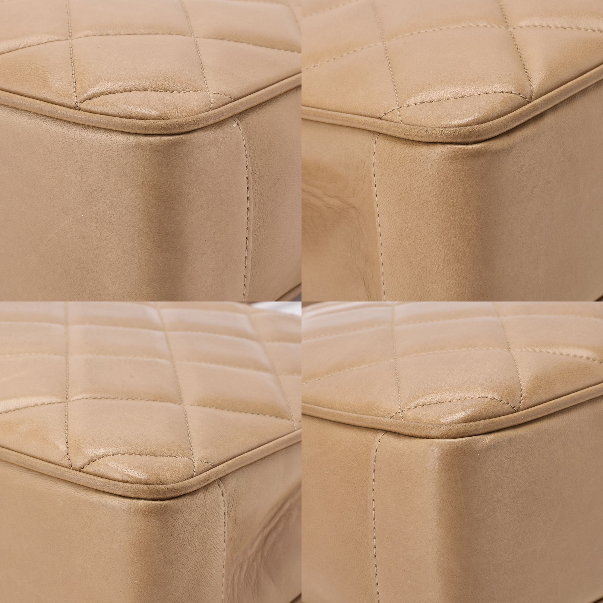 CHANEL Handbag Matelasse Turn Lock Lambskin Beige Gold-Tone Hardware Pre-Owned