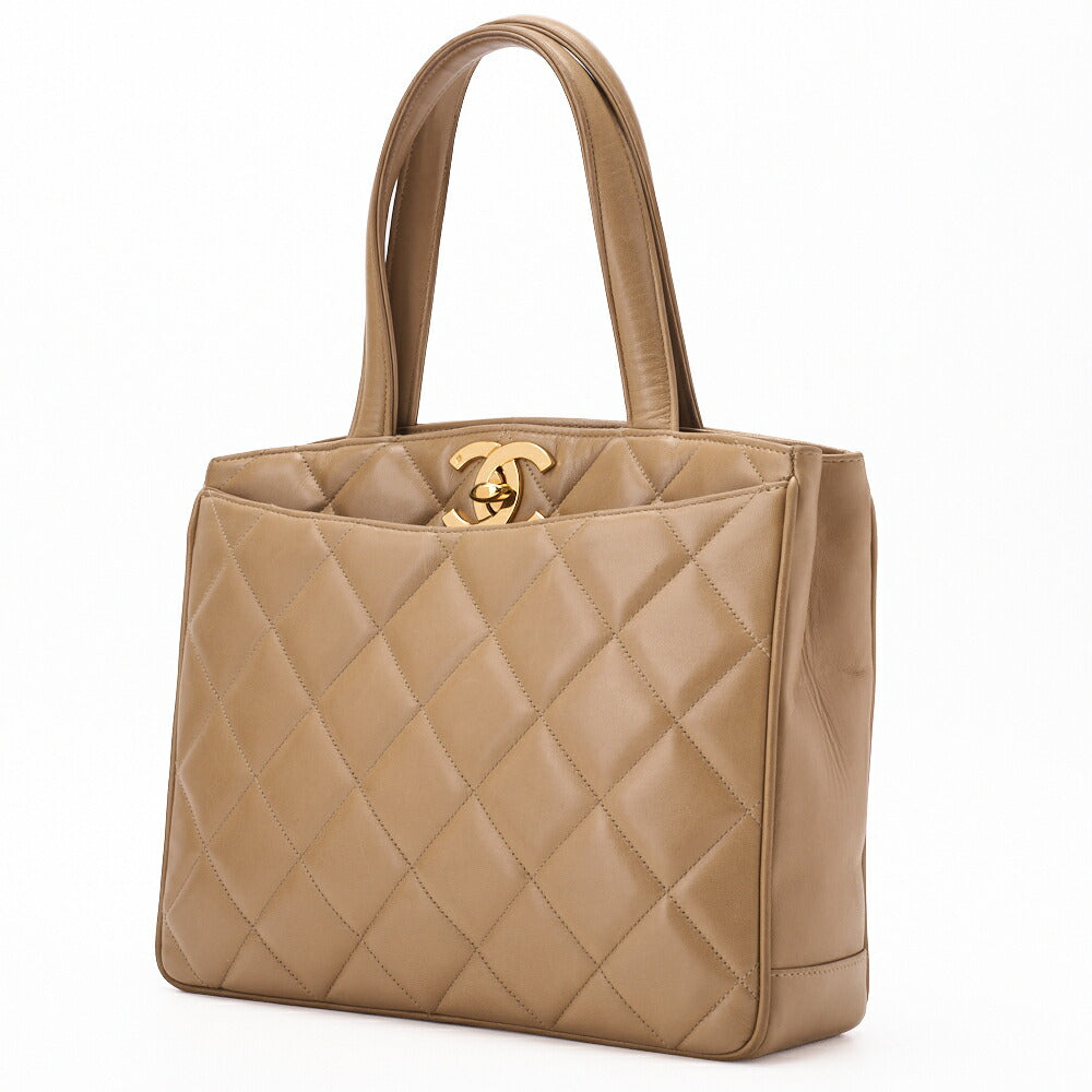 CHANEL Handbag Matelasse Turn Lock Lambskin Beige Gold-Tone Hardware Pre-Owned