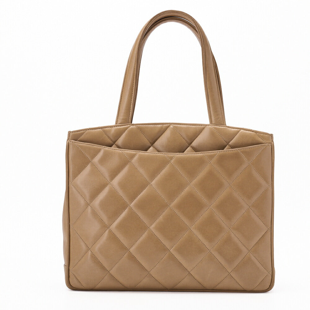 CHANEL Handbag Matelasse Turn Lock Lambskin Beige Gold-Tone Hardware Pre-Owned