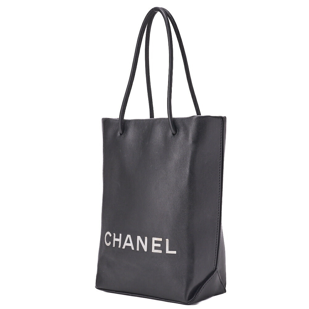 CHANEL Mini Tote Bag Essential Logo Mark Lambskin Black Silver-Tone Hardware Pre-Owned