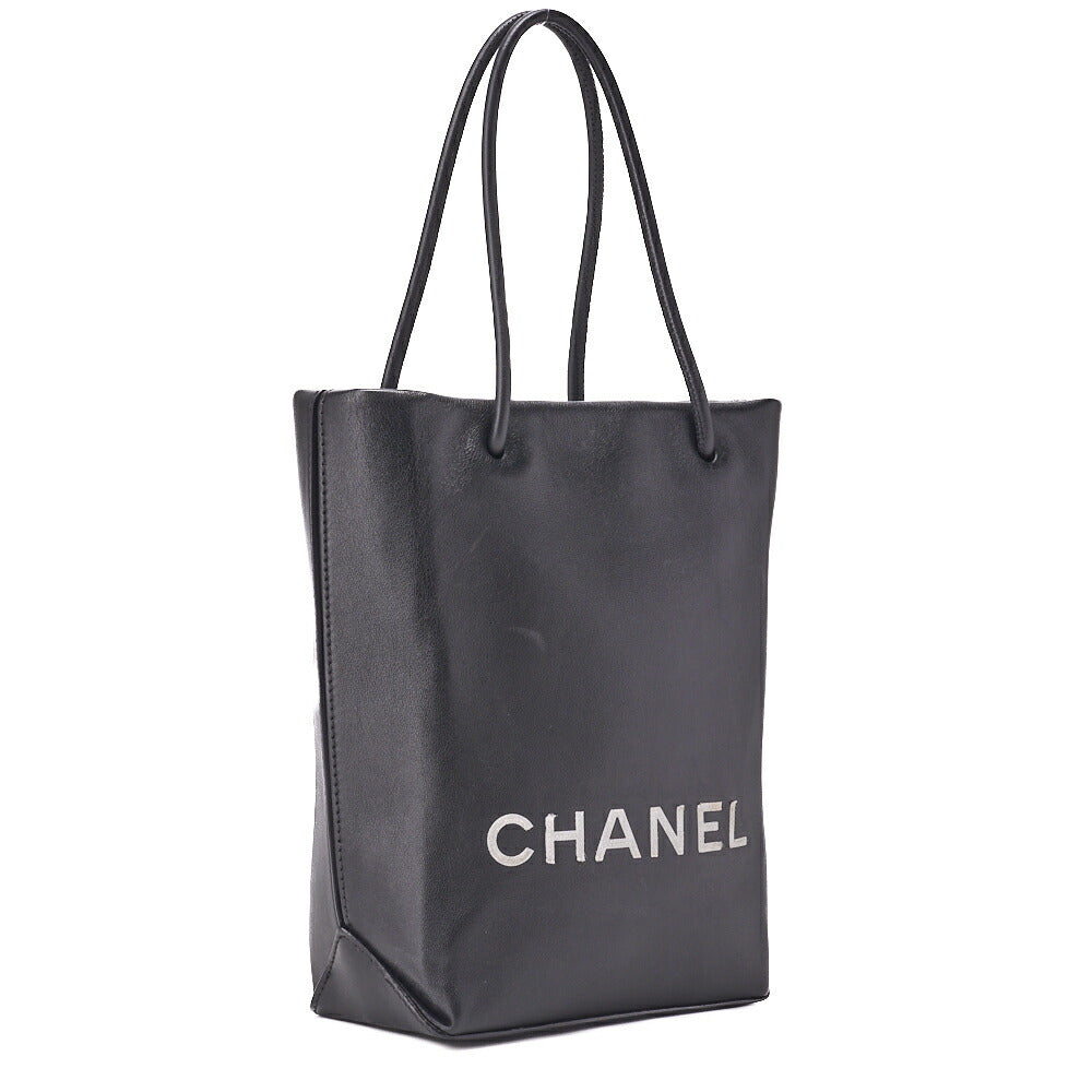 CHANEL Mini Tote Bag Essential Logo Mark Lambskin Black Silver-Tone Hardware Pre-Owned