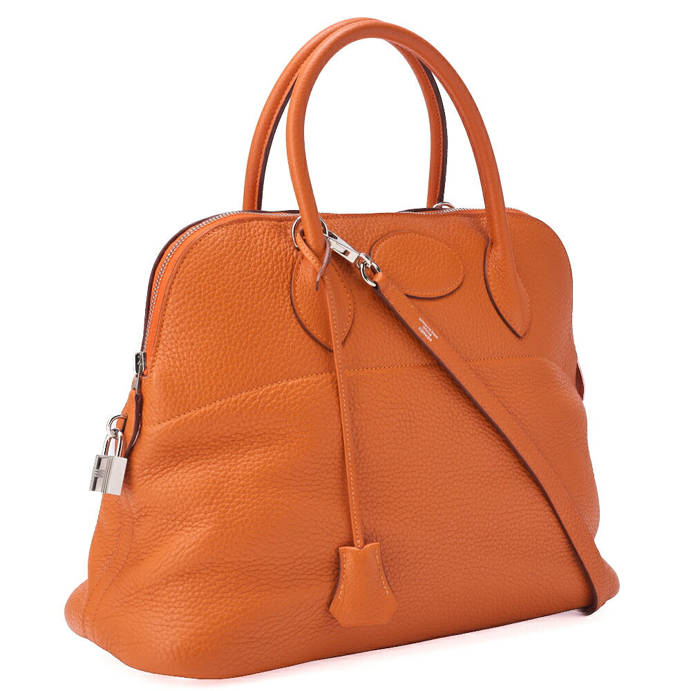 HERMES Bolide 35 Handbag Shoulder Bag Tryon Clemence Orange Silver-Tone Hardware Pre-Owned