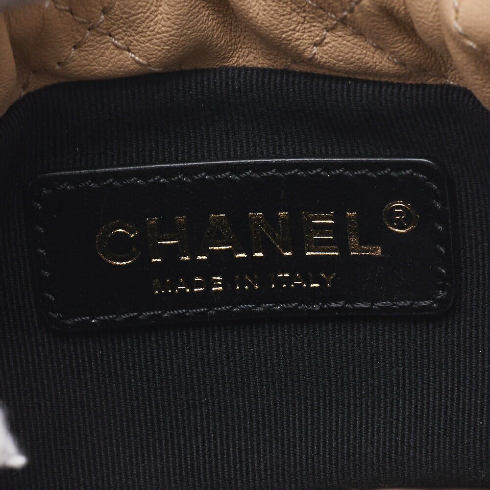 CHANEL Shoulder Bag, Matelasse, Drawstring Type, Lambskin, Beige, Gold-Tone Hardware, Pre-Owned