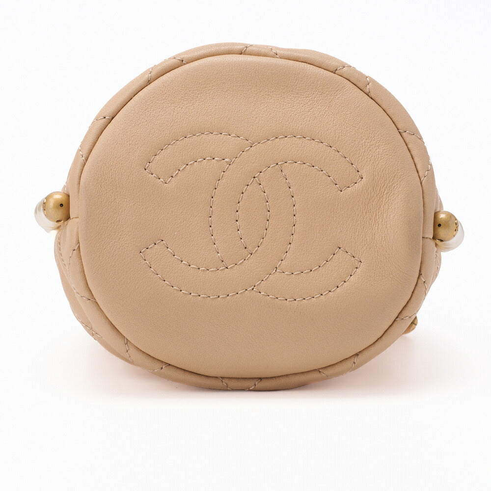 CHANEL Shoulder Bag, Matelasse, Drawstring Type, Lambskin, Beige, Gold-Tone Hardware, Pre-Owned