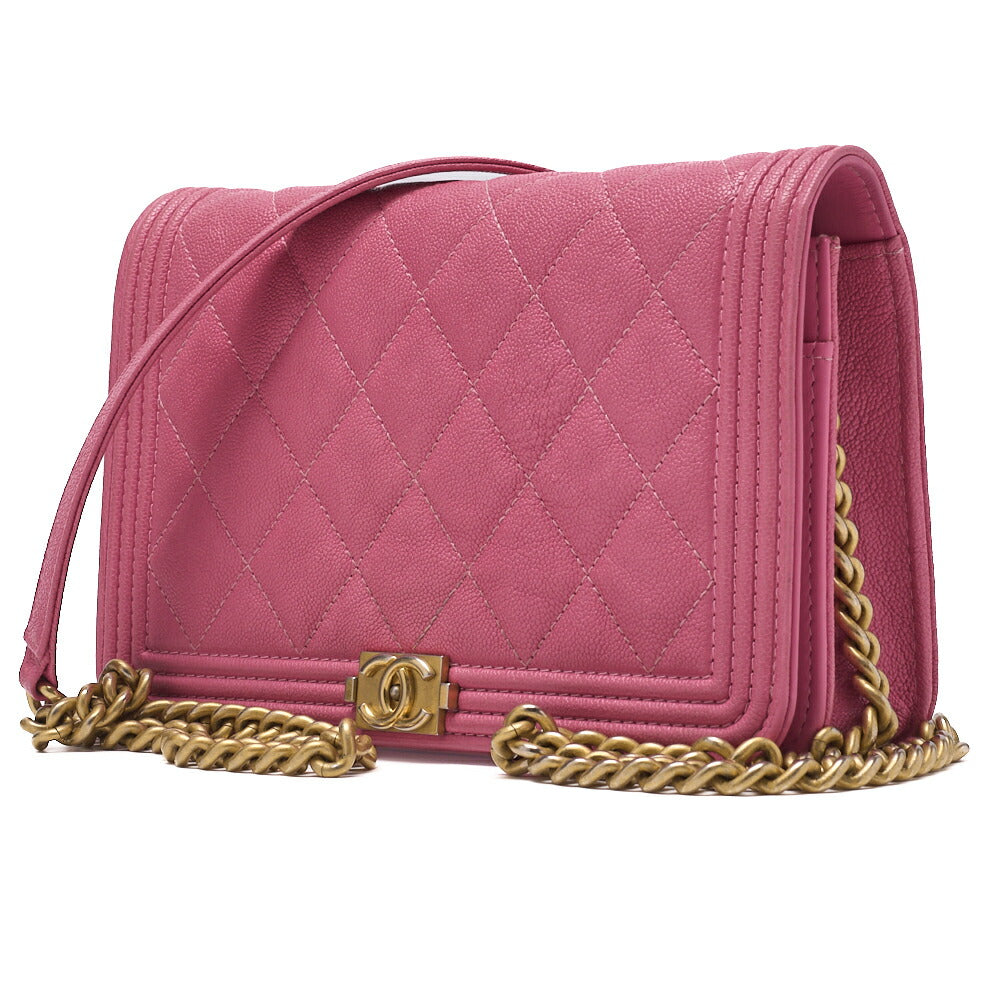 CHANEL Boy Chanel Matelasse Chain Wallet Caviar Skin Pink Gold-Tone Hardware Pre-Owned