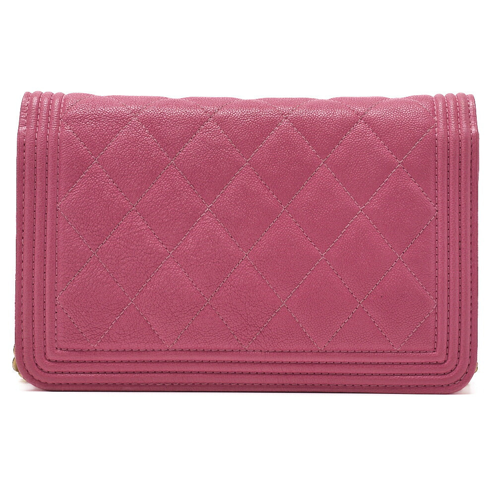 CHANEL Boy Chanel Matelasse Chain Wallet Caviar Skin Pink Gold-Tone Hardware Pre-Owned