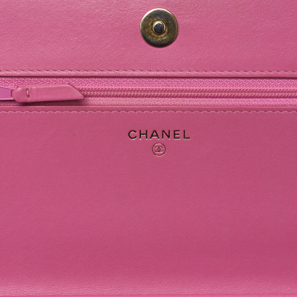 CHANEL Boy Chanel Matelasse Chain Wallet Caviar Skin Pink Gold-Tone Hardware Pre-Owned