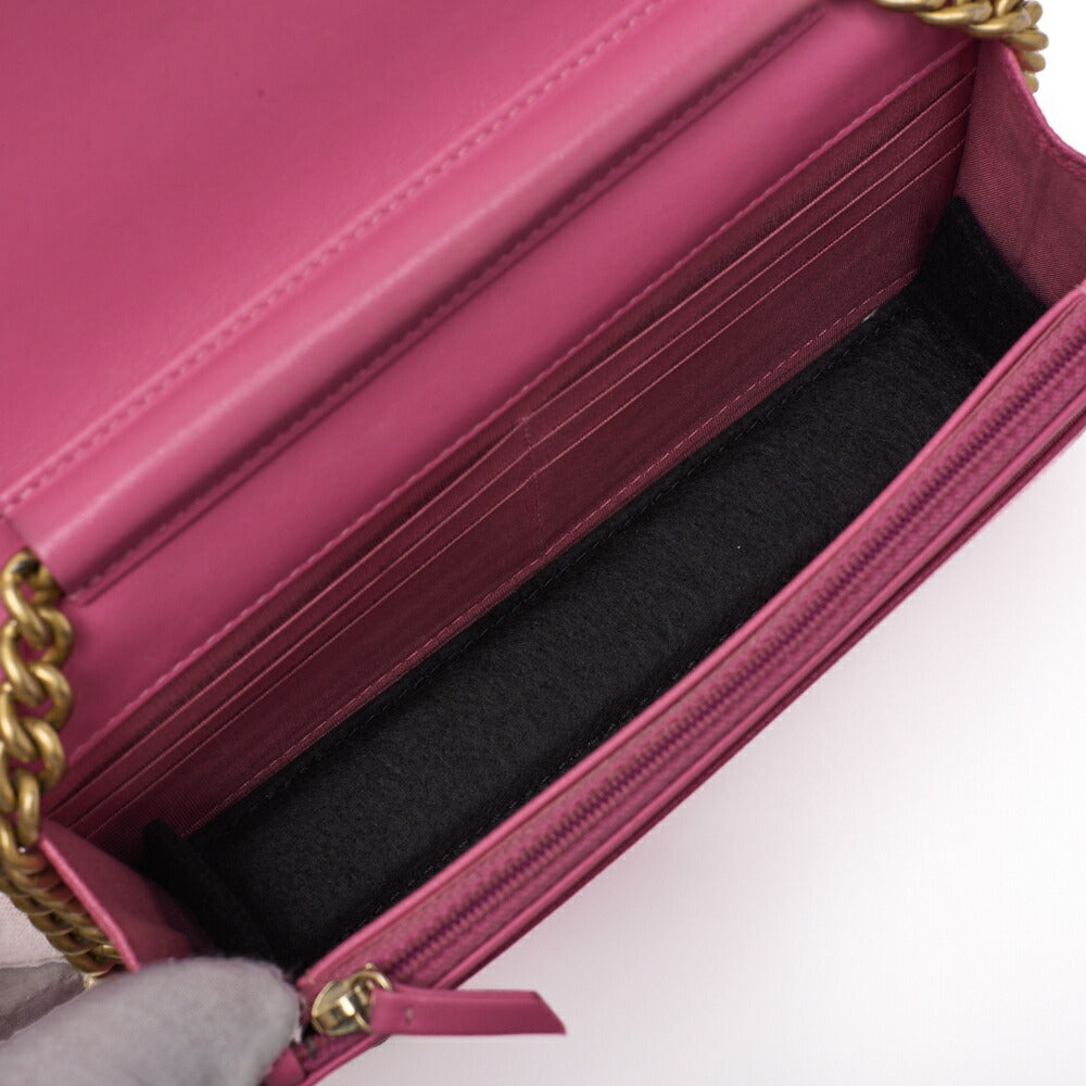 CHANEL Boy Chanel Matelasse Chain Wallet Caviar Skin Pink Gold-Tone Hardware Pre-Owned