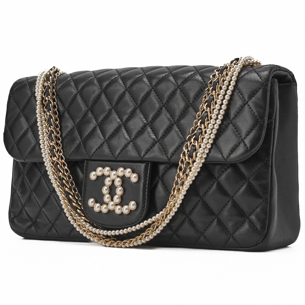 Chanel Shoulder Bag Matelasse Lambskin Black Gold-Tone Hardware Pre-Owned