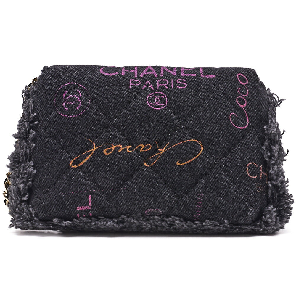 CHANEL Shoulder Bag Mini Matelasse Denim Black Gold-Tone Hardware Pre-Owned