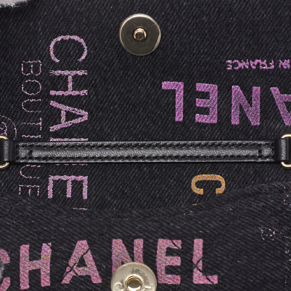 CHANEL Shoulder Bag Mini Matelasse Denim Black Gold-Tone Hardware Pre-Owned