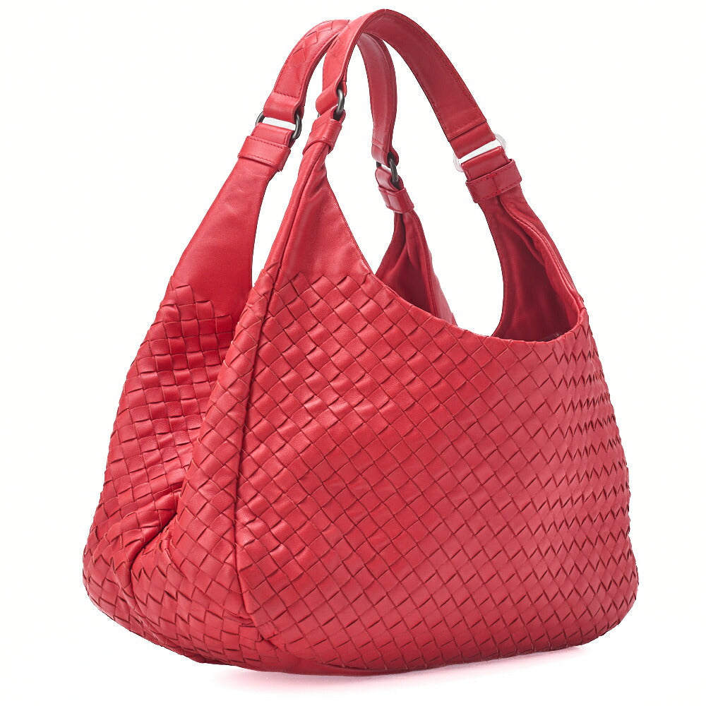 Bottega Veneta Shoulder Tote Bag Intrecciato Lambskin Red Gold-Tone Hardware Pre-Owned