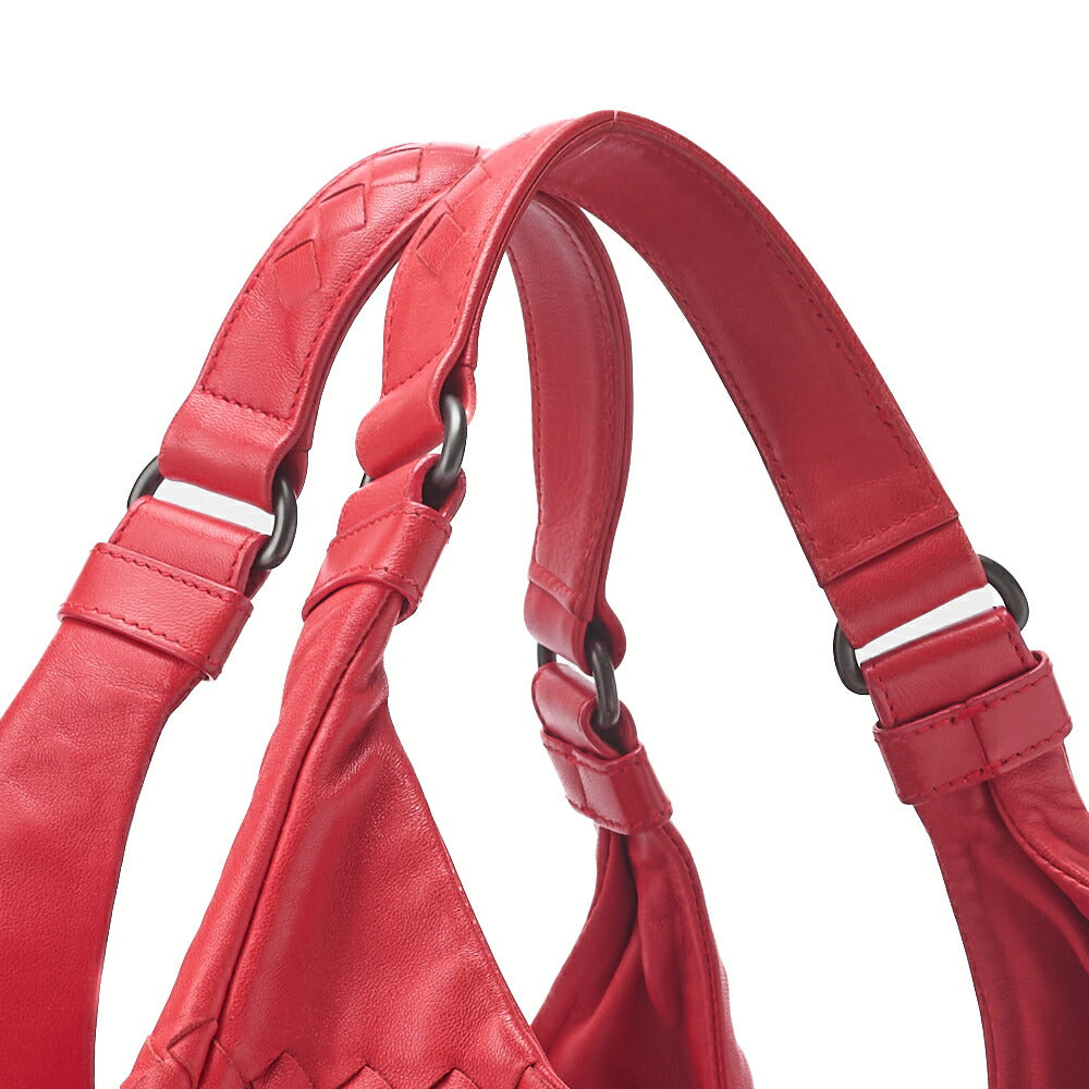 Bottega Veneta Shoulder Tote Bag Intrecciato Lambskin Red Gold-Tone Hardware Pre-Owned
