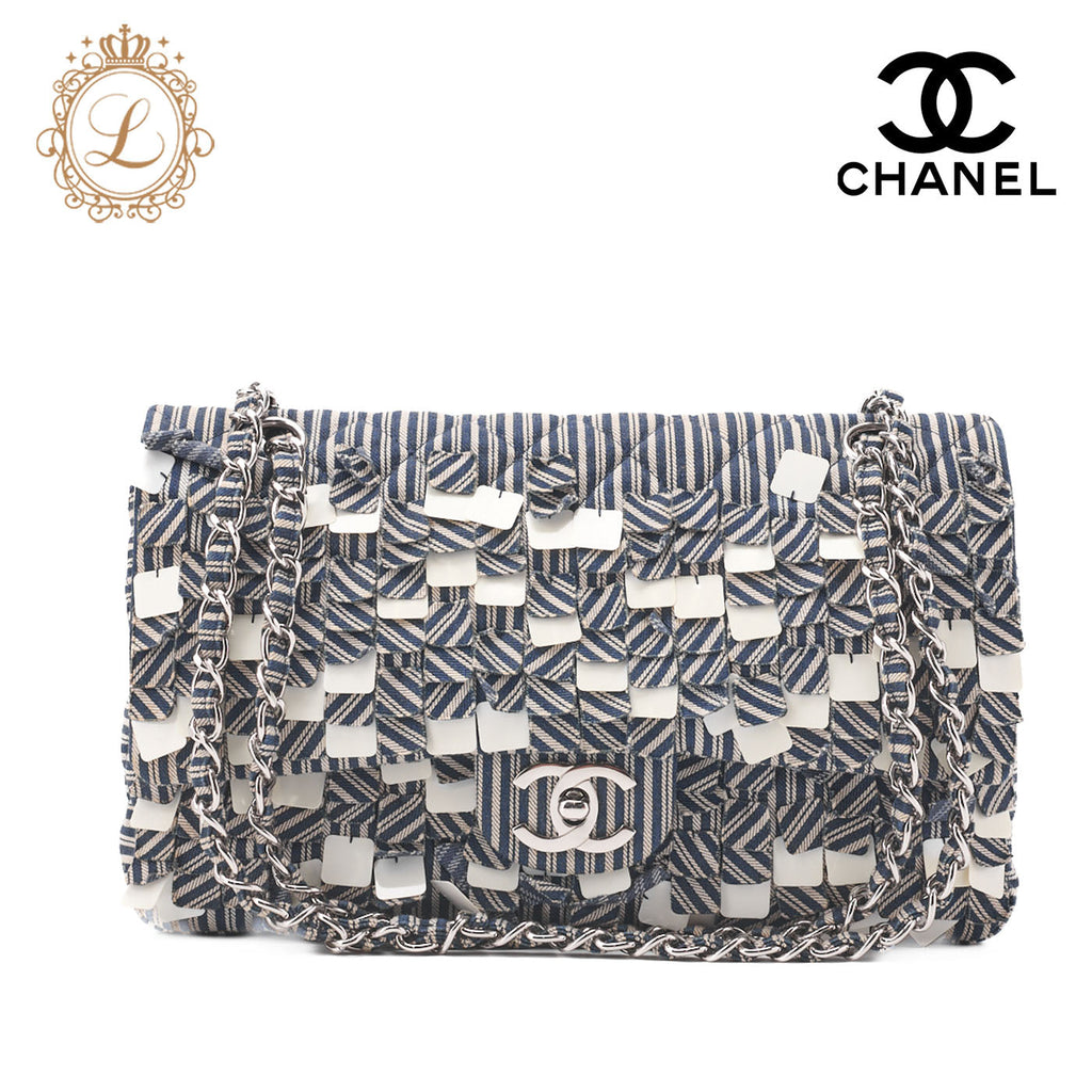 Chanel Shoulder Bag Matelasse Double Flap Cotton Navy Silver-Tone Hardware Pre-Owned