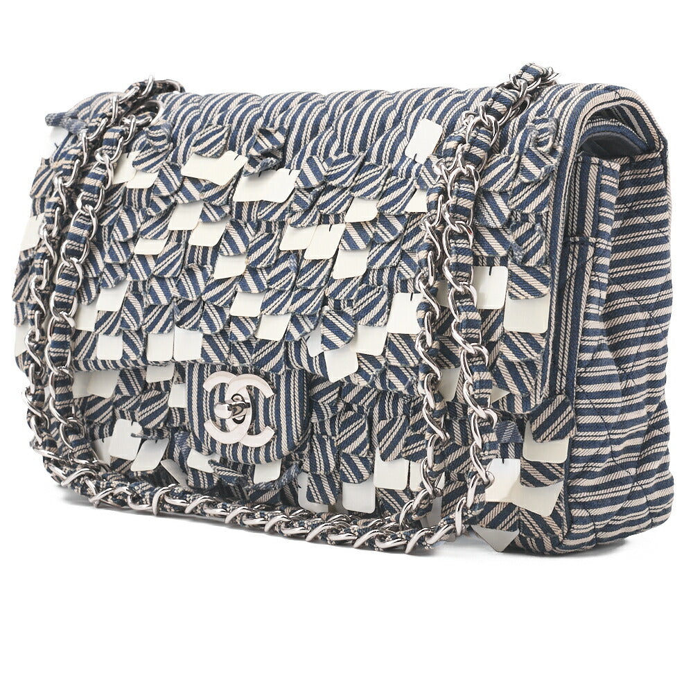 Chanel Shoulder Bag Matelasse Double Flap Cotton Navy Silver-Tone Hardware Pre-Owned
