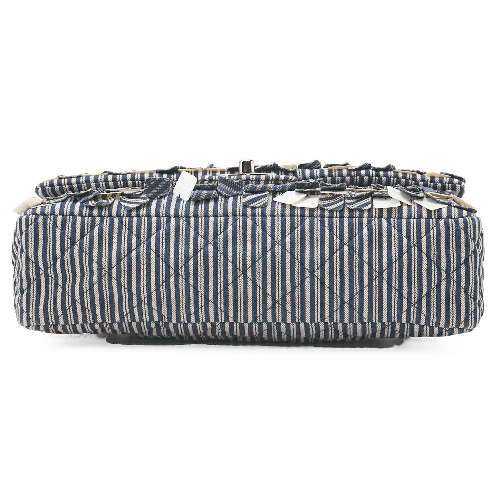 Chanel Shoulder Bag Matelasse Double Flap Cotton Navy Silver-Tone Hardware Pre-Owned
