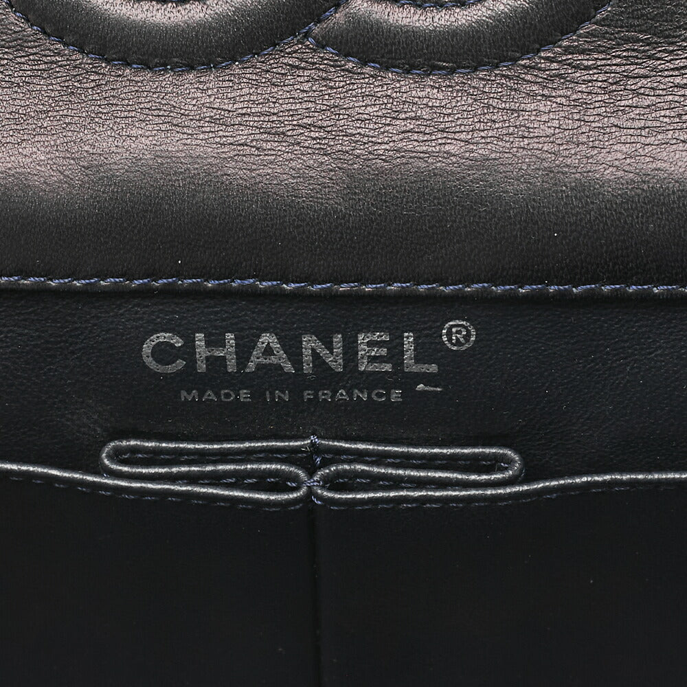 Chanel Shoulder Bag Matelasse Double Flap Cotton Navy Silver-Tone Hardware Pre-Owned