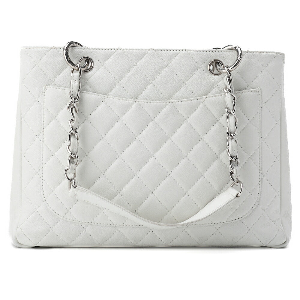 CHANEL Shoulder Bag Matelasse Caviar Skin White Silver-Tone Hardware Pre-Owned