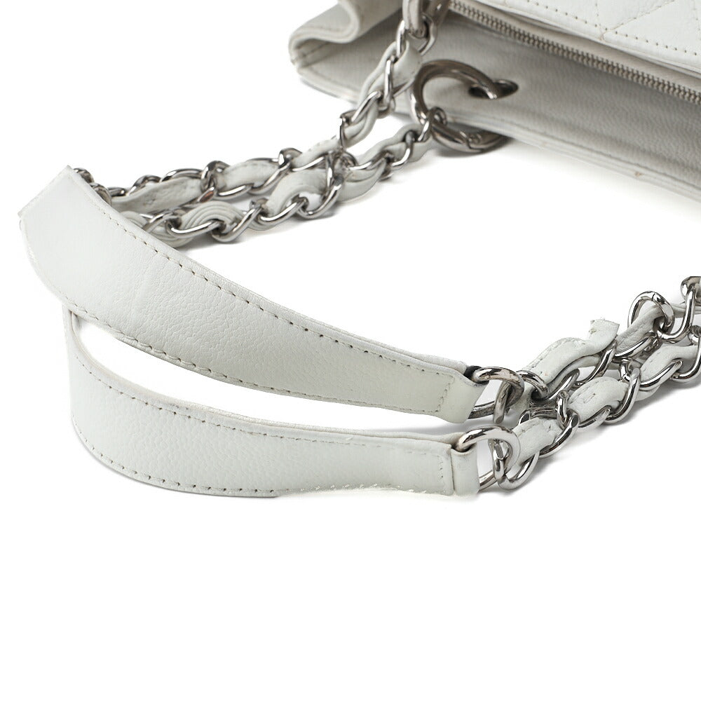CHANEL Shoulder Bag Matelasse Caviar Skin White Silver-Tone Hardware Pre-Owned