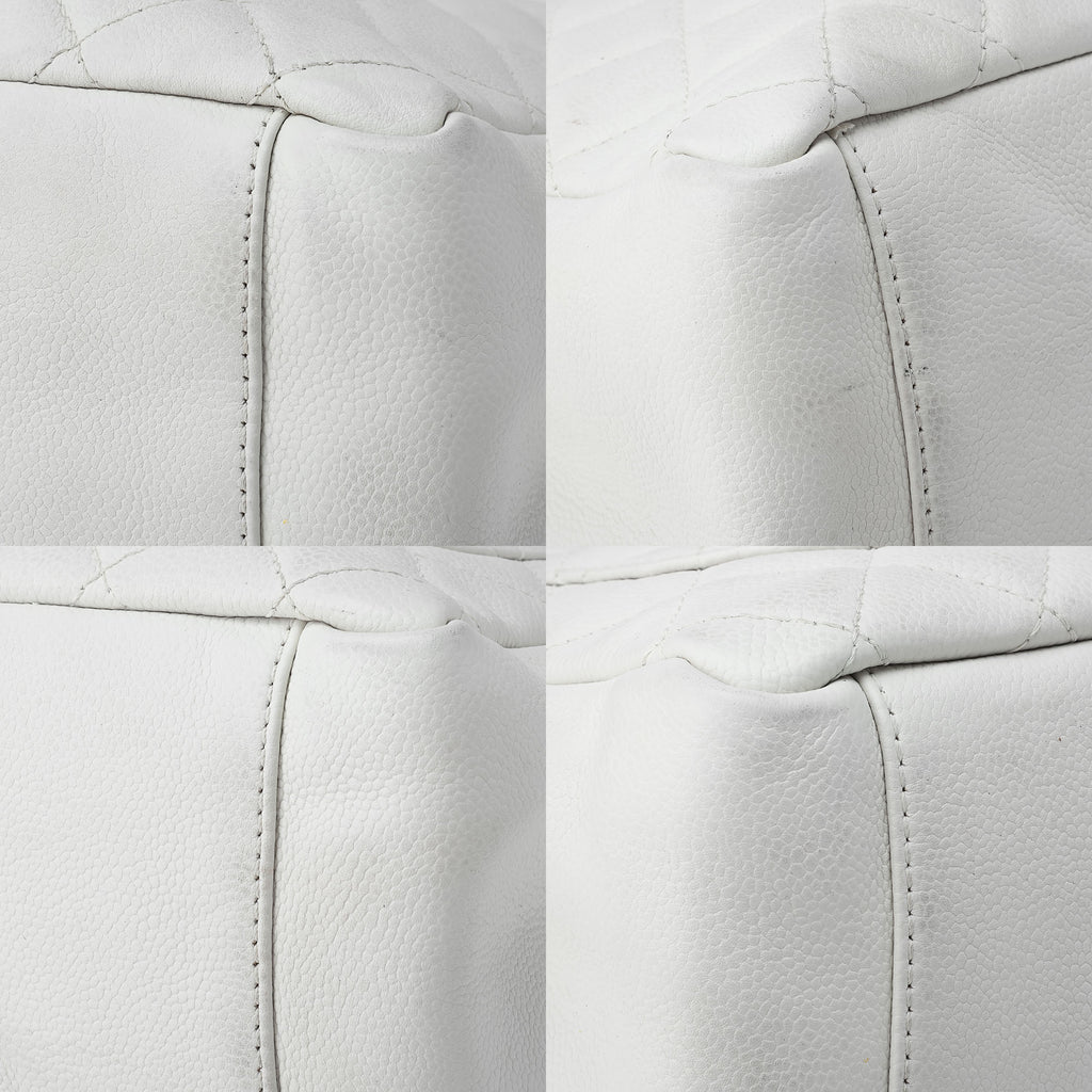 CHANEL Shoulder Bag Matelasse Caviar Skin White Silver-Tone Hardware Pre-Owned