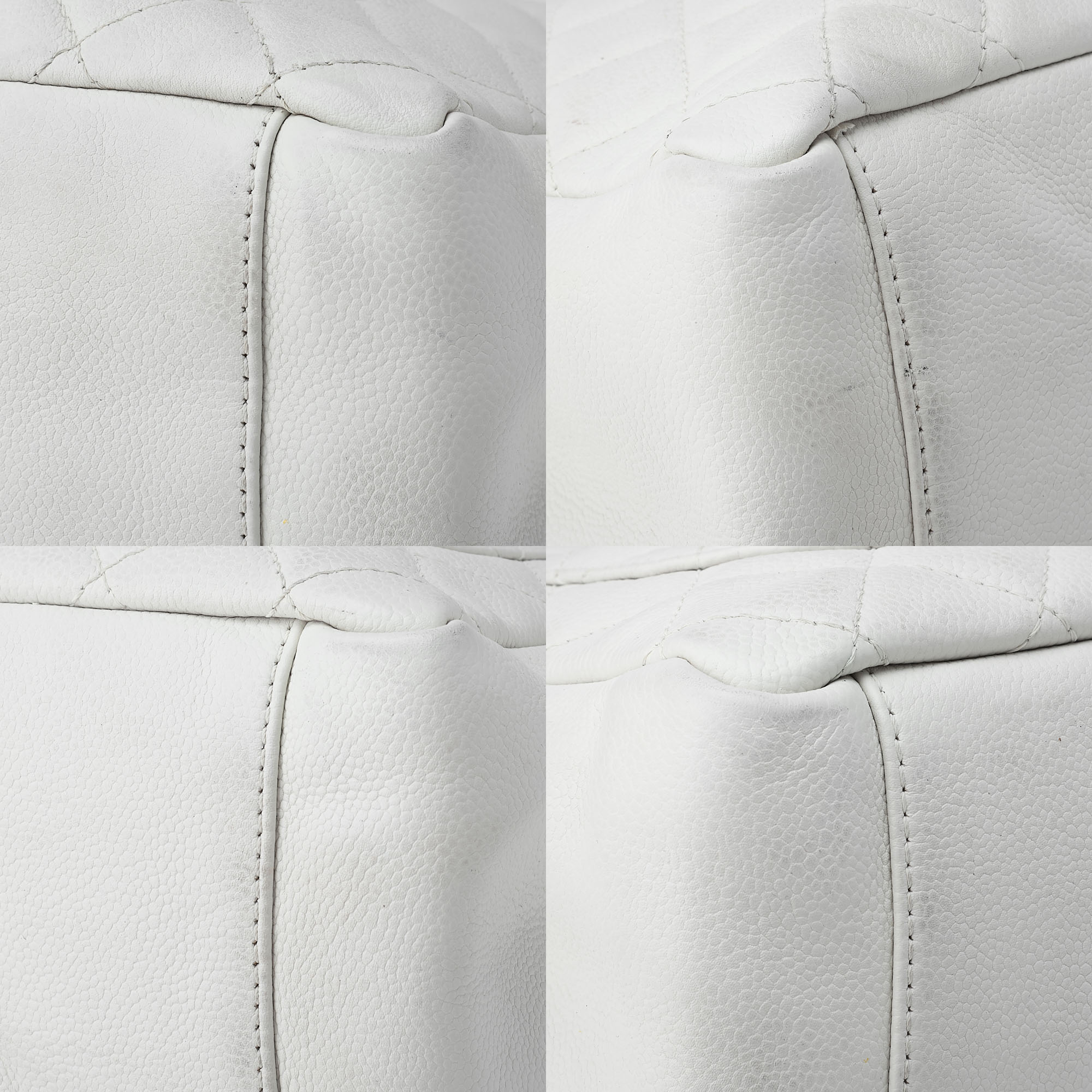 CHANEL Shoulder Bag Matelasse Caviar Skin White Silver-Tone Hardware Pre-Owned
