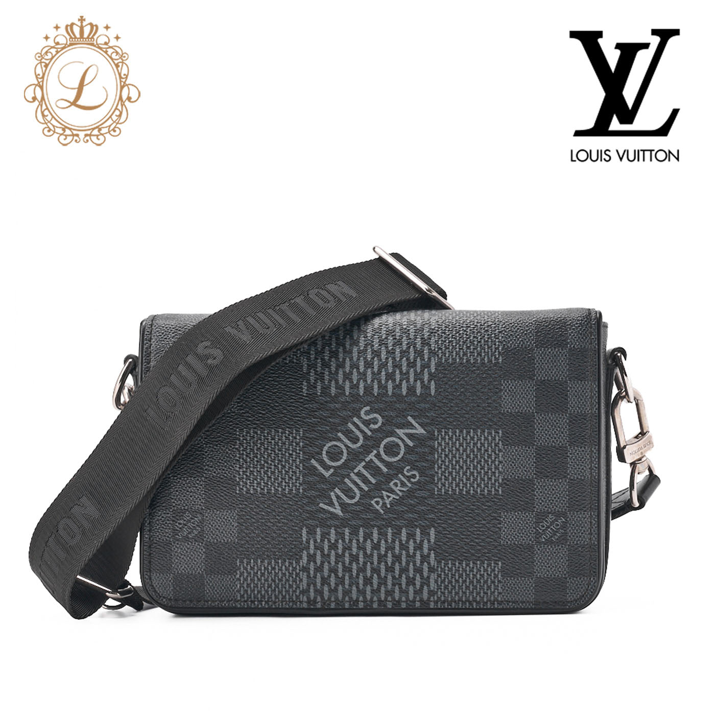 Louis Vuitton Shoulder Bag, Damier Grafitte, Black, Silver-Tone Hardware, Pre-Owned