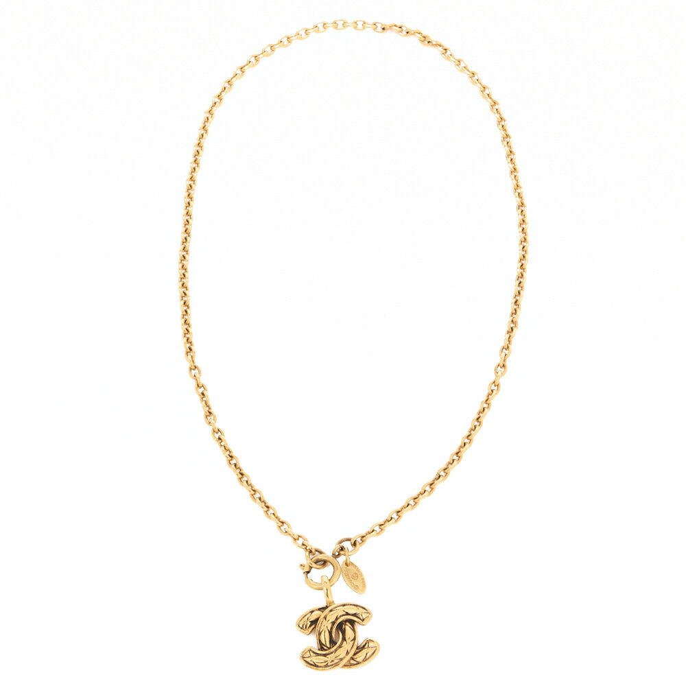 CHANEL Necklace, Coco Mark Matelasse, Gold Plated, Gold, Gold-Tone Hardware, Pre-Owned